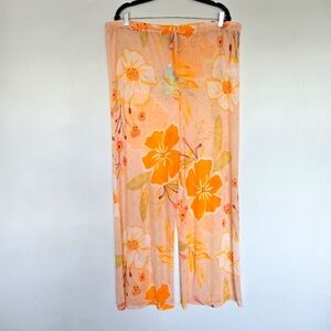 Shore Life Sheer Mesh Floral Coverup Pants Women's 1X Retro Tropical Hawaiian